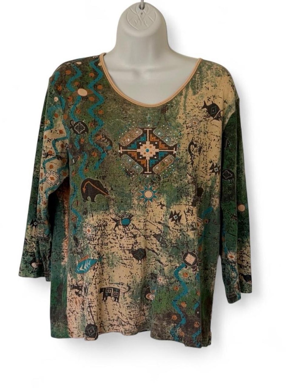 Cactus Bay tribal Top L 90s Geometric Print Size L